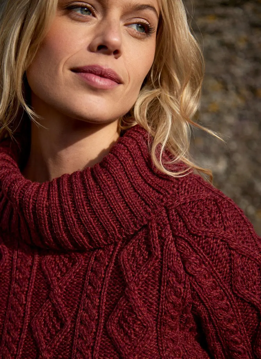 Cowl Neck Side Zip Aran Sweater