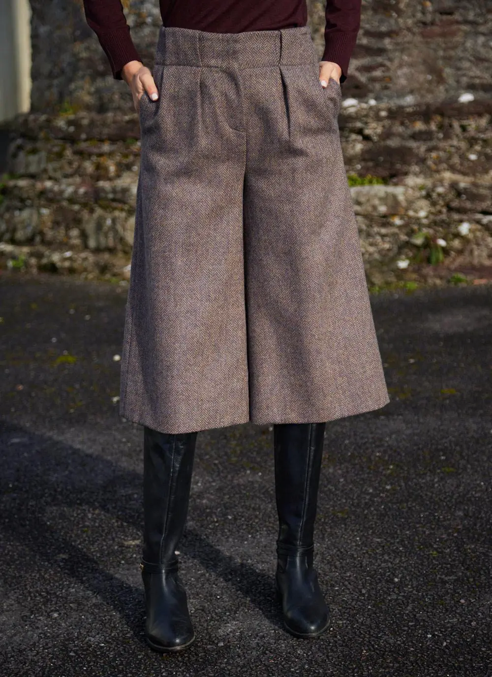Irish Tweed Herringbone Cropped Culottes