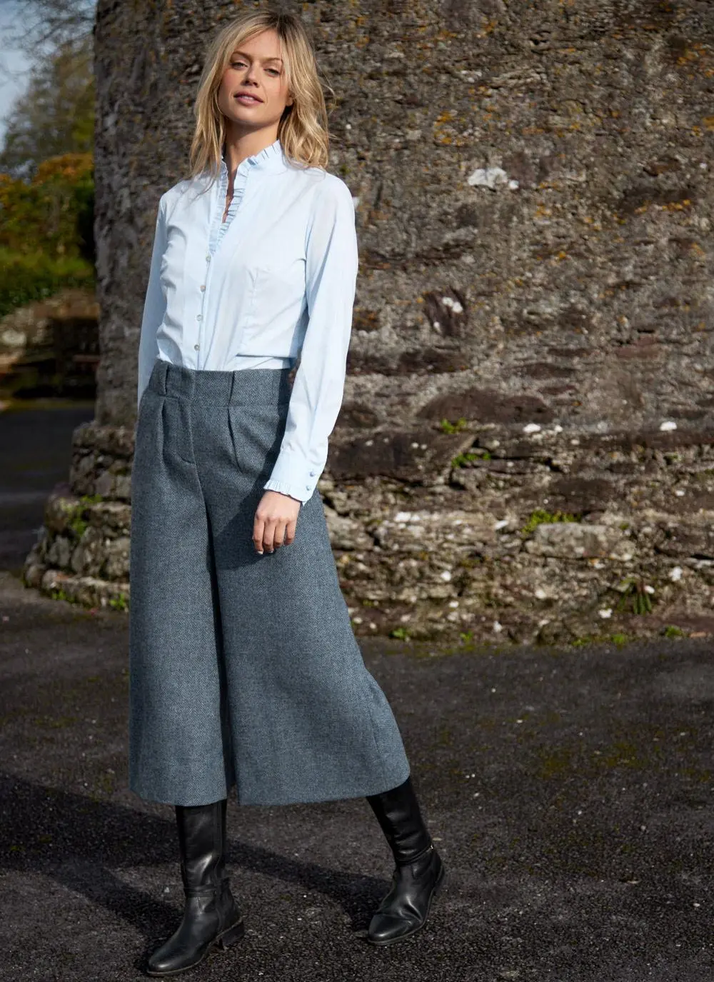 Herringbone Tweed Culottes in Blue