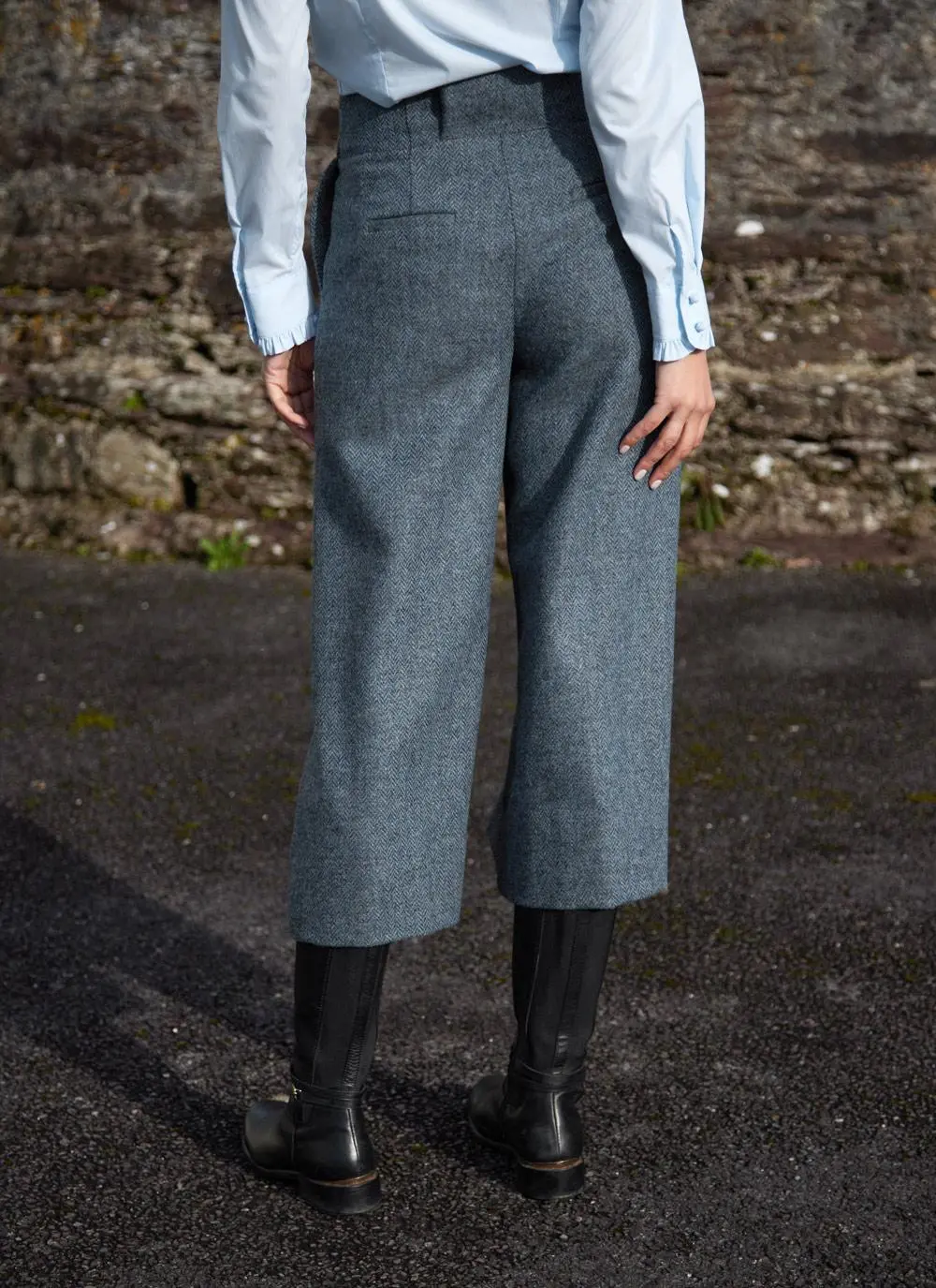 Herringbone Tweed Culottes in Blue