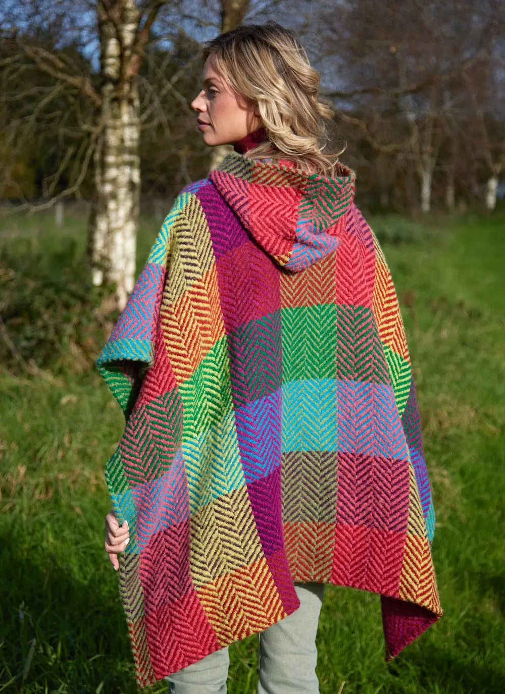 Sarah Hooded Herringbone Check Cape
