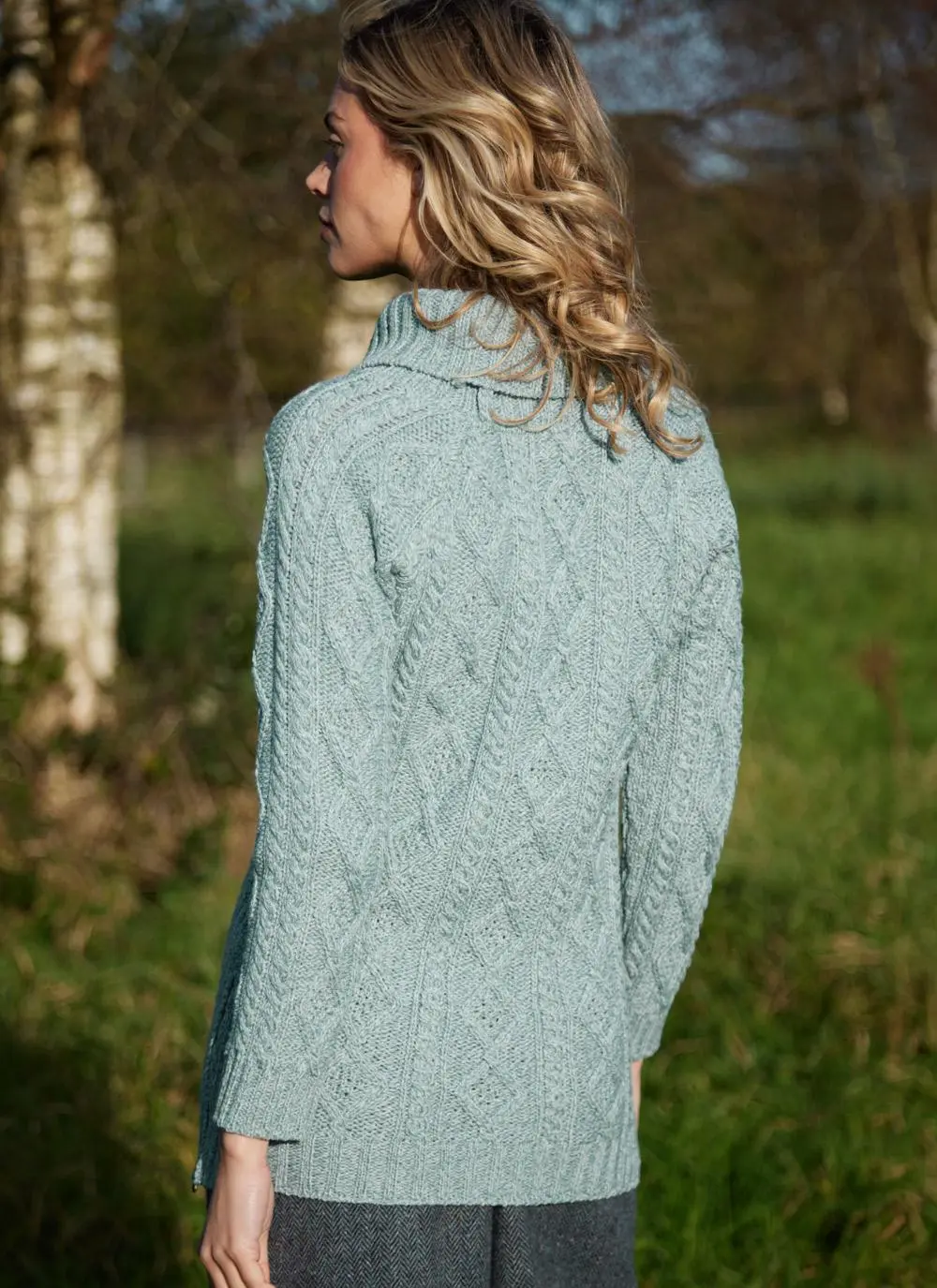 Cowl Neck Side Zip Aran Sweater