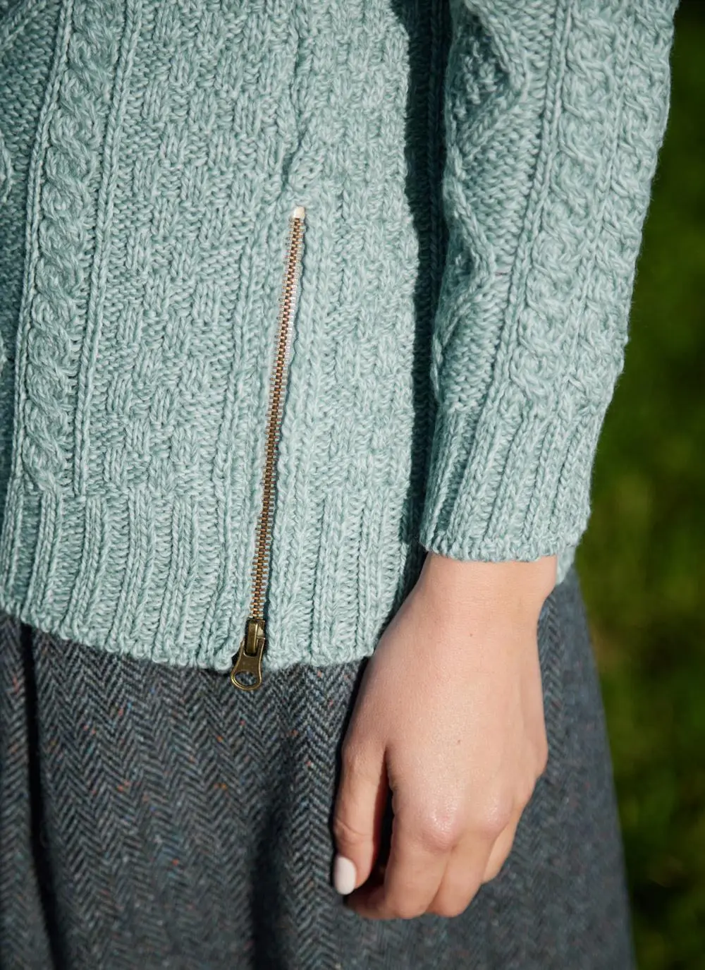 Cowl Neck Side Zip Aran Sweater