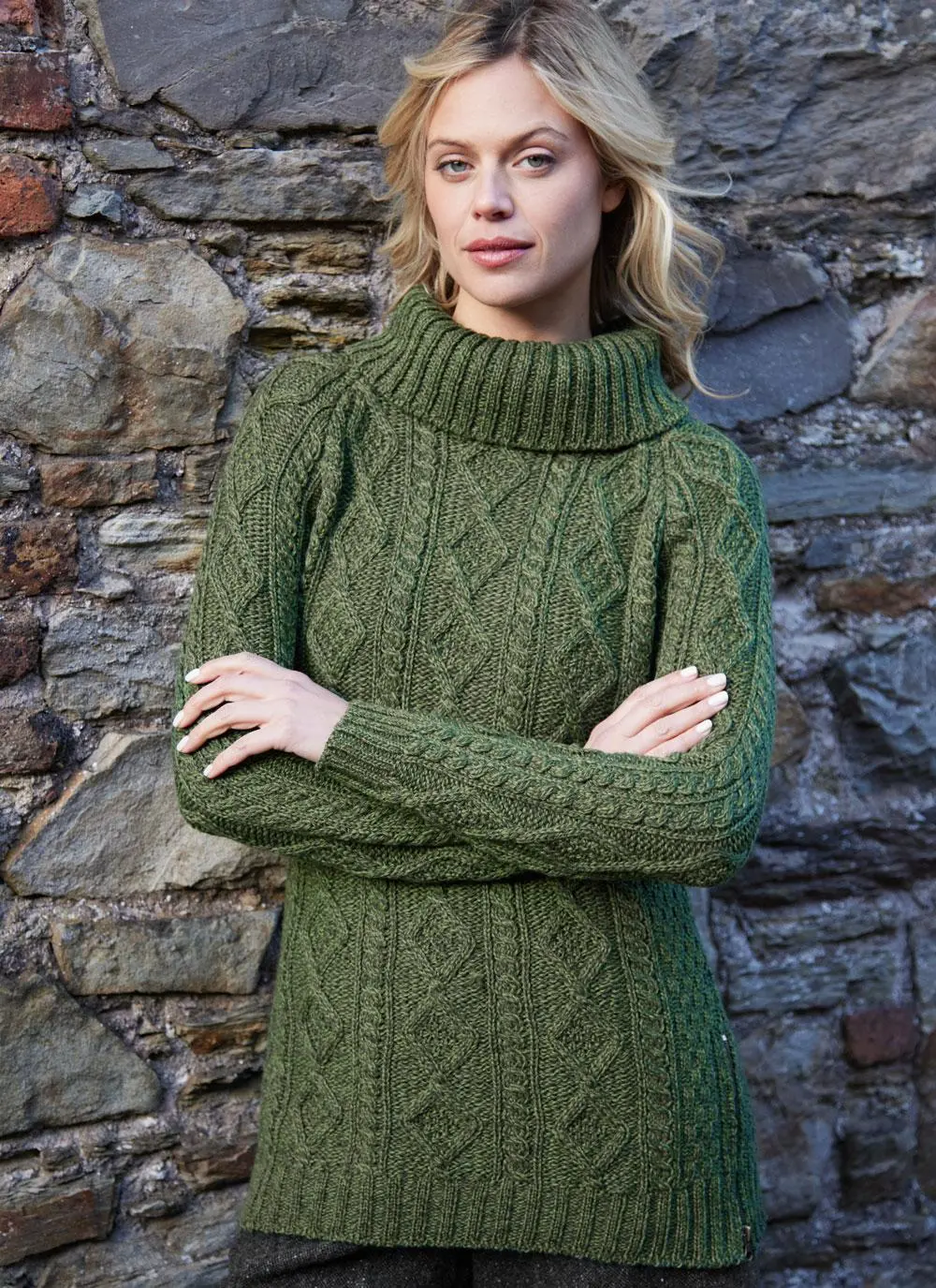 Cowl Neck Side Zip Aran Sweater