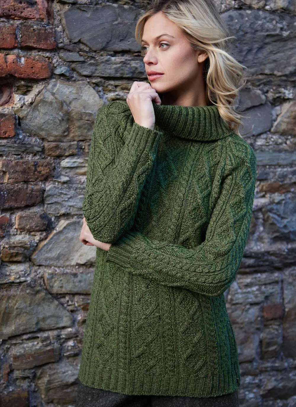 Cowl Neck Side Zip Aran Sweater
