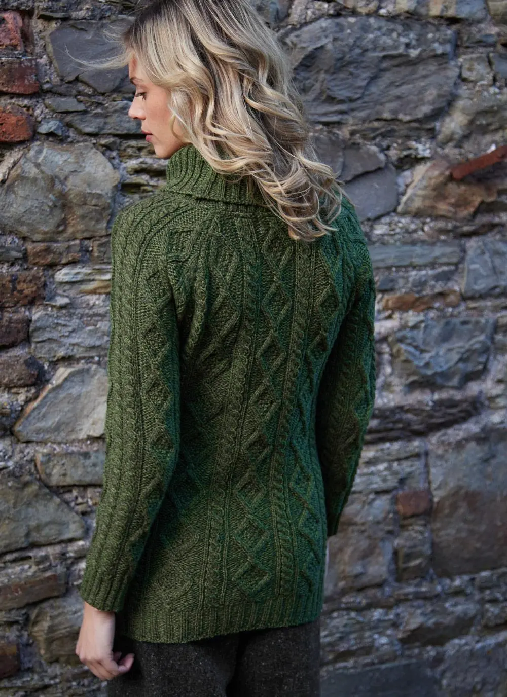 Cowl Neck Side Zip Aran Sweater