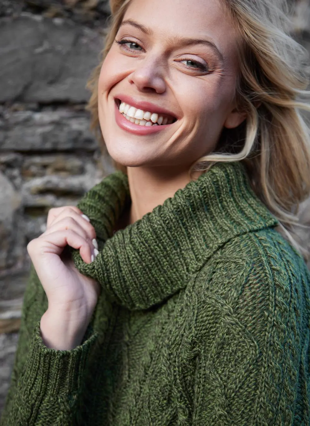 Cowl Neck Side Zip Aran Sweater