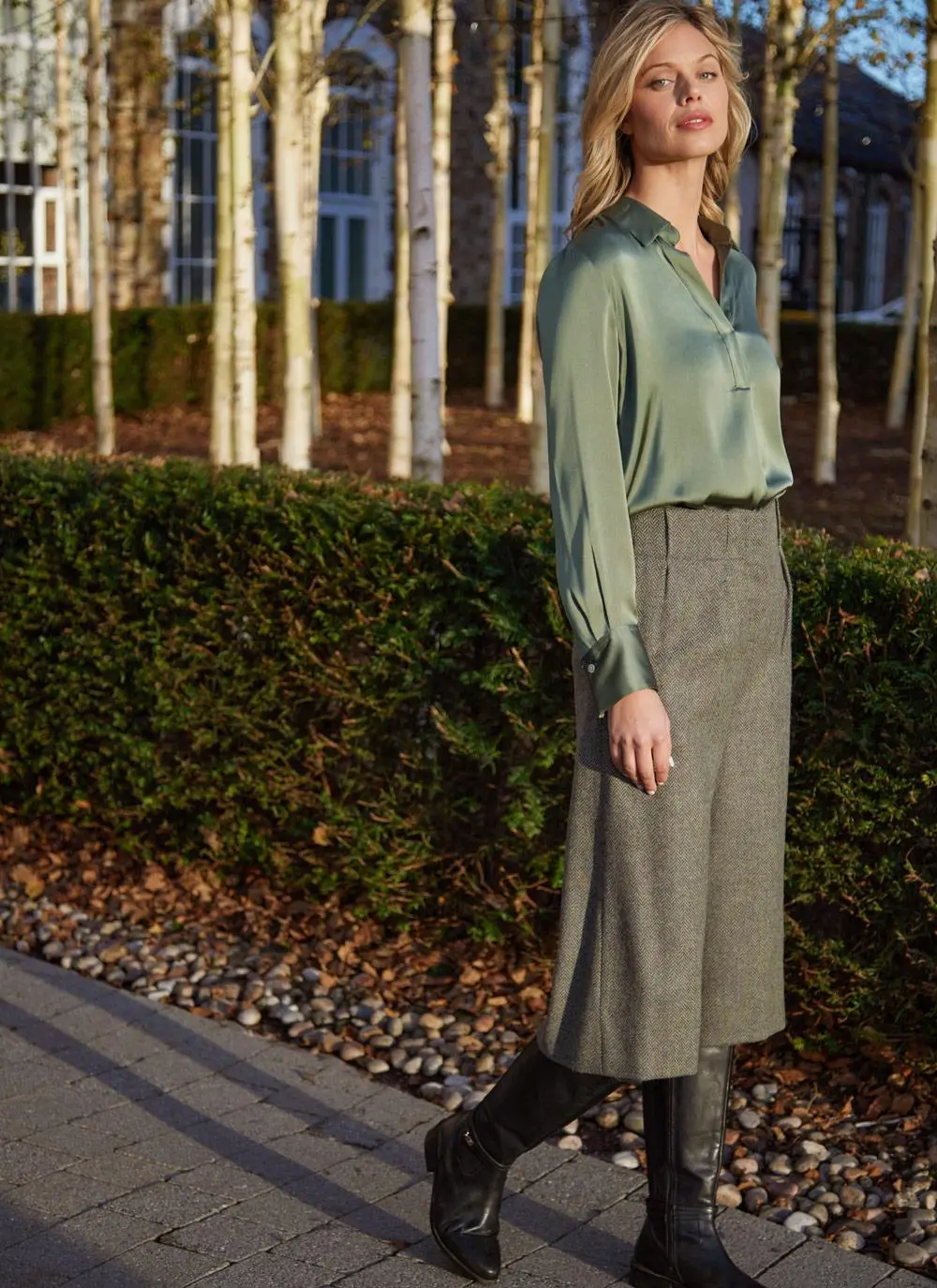 Irish Tweed Herringbone Cropped Culottes