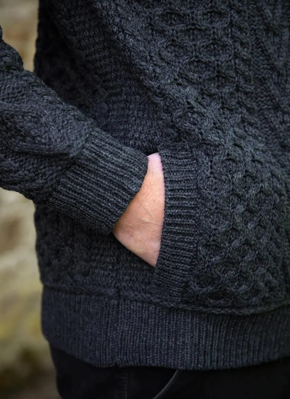 Tweed Patch Crew Neck Aran Sweater