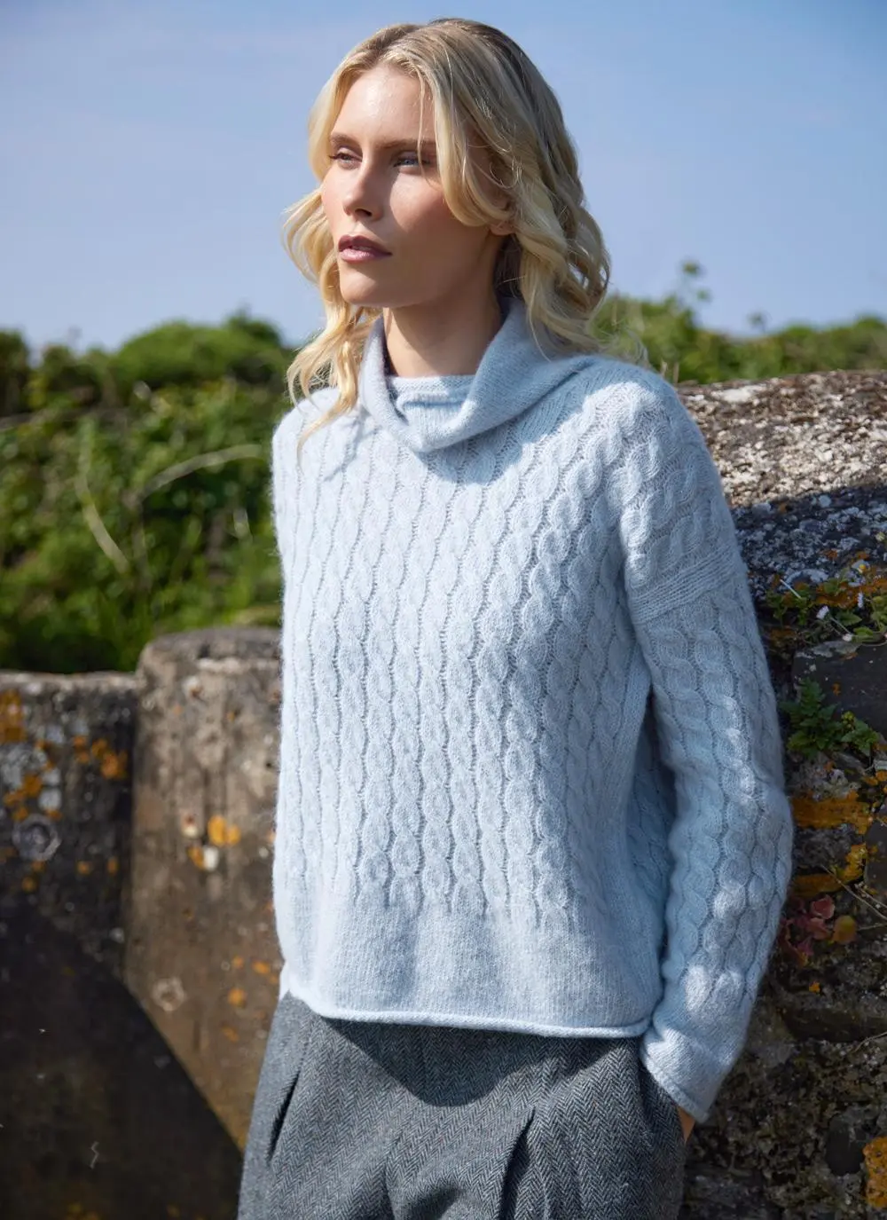 Fisherman Alpaca Cabled Funnel Neck Sweater 
