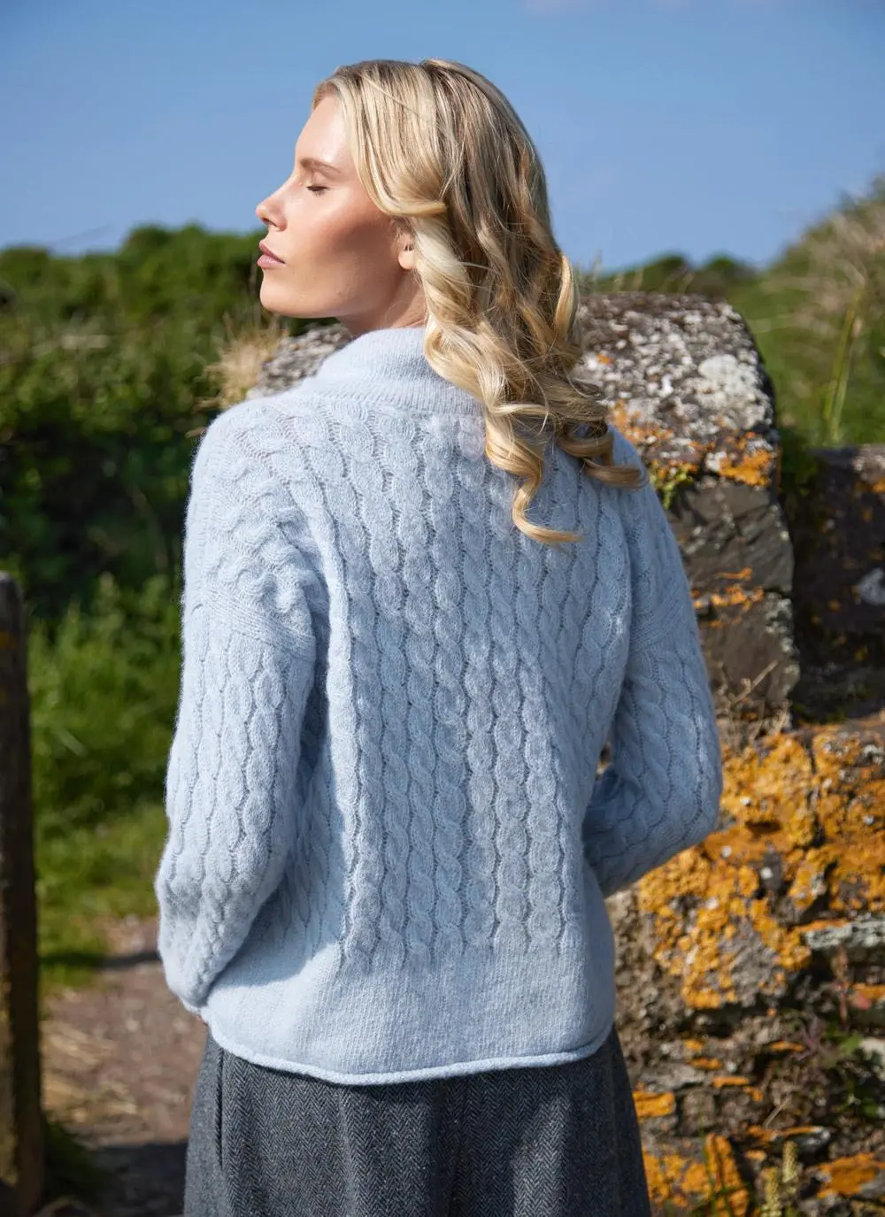 Fisherman Alpaca Cabled Funnel Neck Sweater 