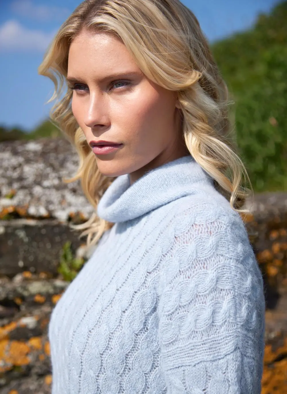 Fisherman Alpaca Cabled Funnel Neck Sweater 