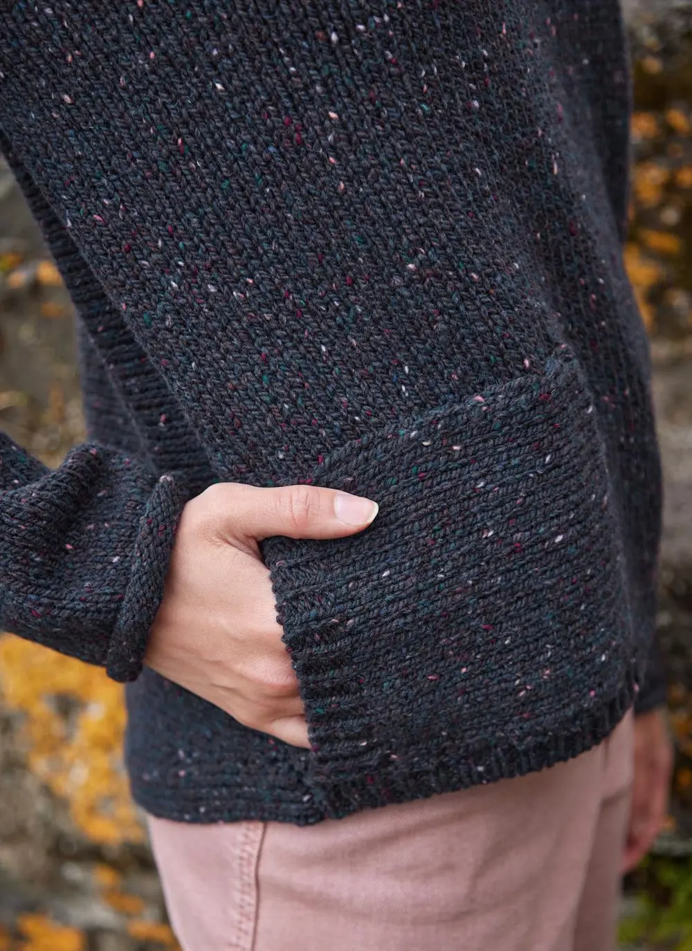 Fisherman Donegal Fleck Roll Neck Pocket Sweater