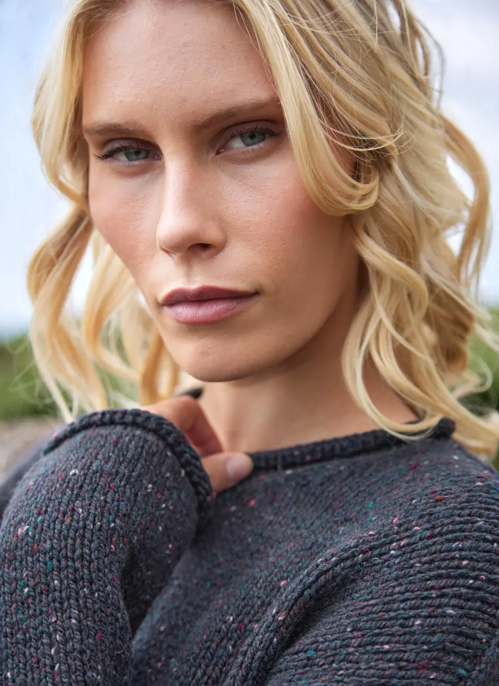 Fisherman Donegal Fleck Roll Neck Pocket Sweater