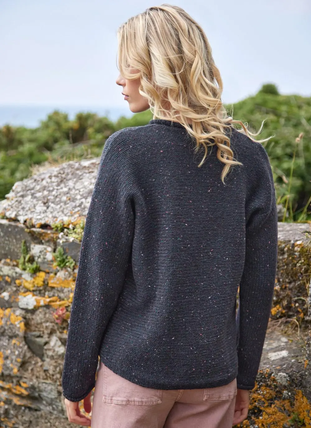 Fisherman Donegal Fleck Roll Neck Pocket Sweater