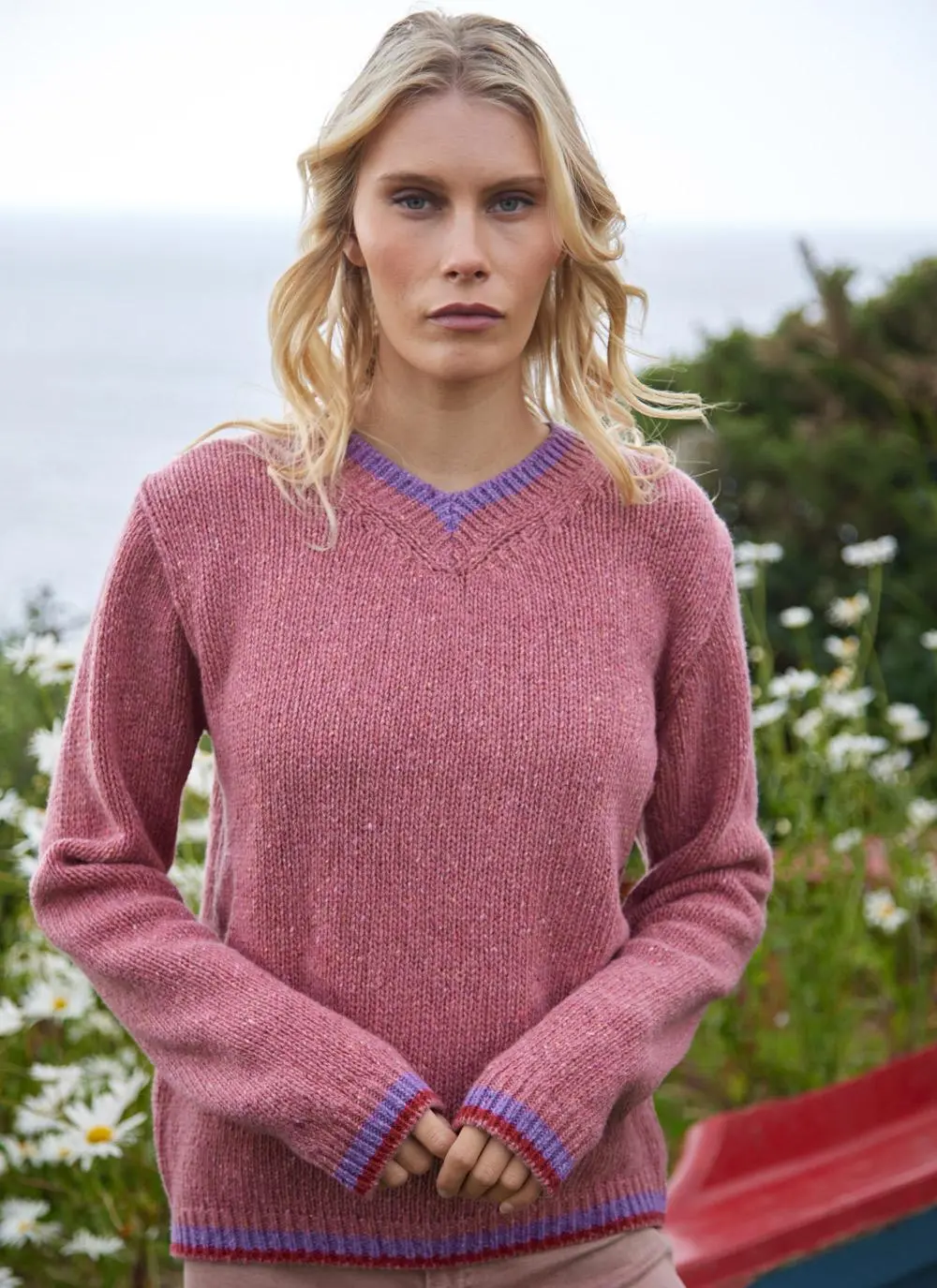Mespil Cashmere V-Neck Contrast Sweater