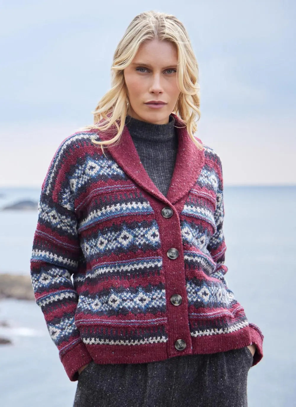 Fisherman Fairisle Shawl Collar Cardigan 