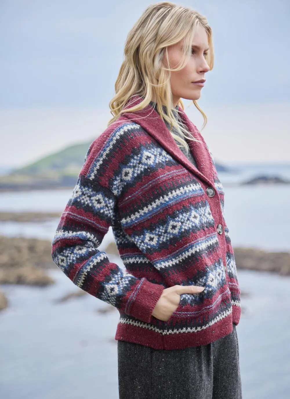 Fisherman Fairisle Shawl Collar Cardigan 