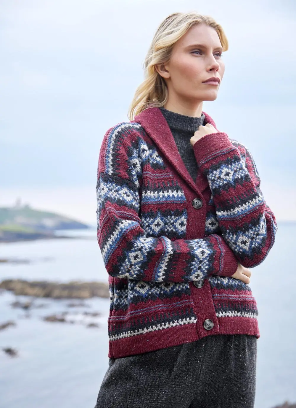 Fisherman Fairisle Shawl Collar Cardigan 