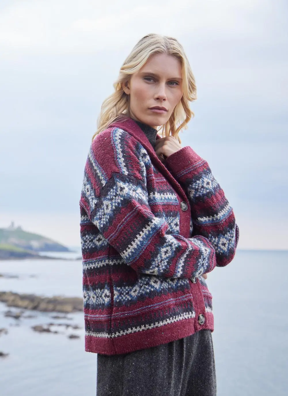 Fisherman Fairisle Shawl Collar Cardigan 