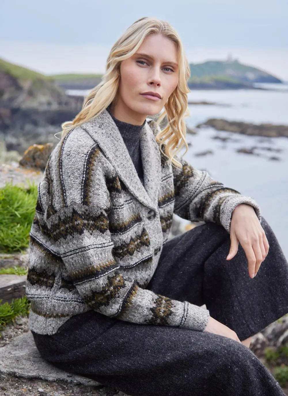 Fisherman Fairisle Shawl Collar Cardigan 