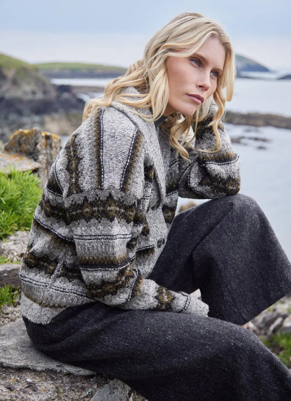 Fisherman Fairisle Shawl Collar Cardigan 