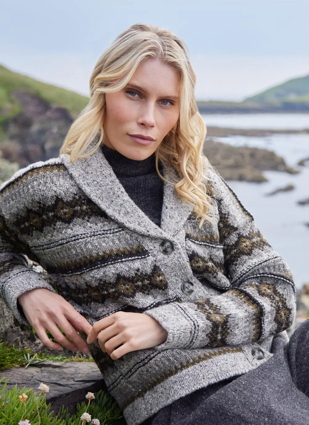 Fisherman Fairisle Shawl Collar Cardigan 