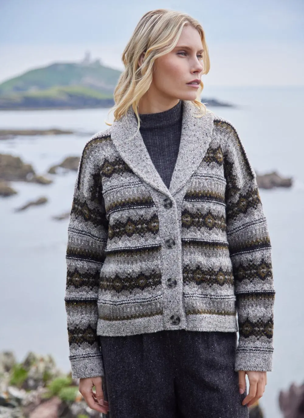 Fisherman Fairisle Shawl Collar Cardigan 