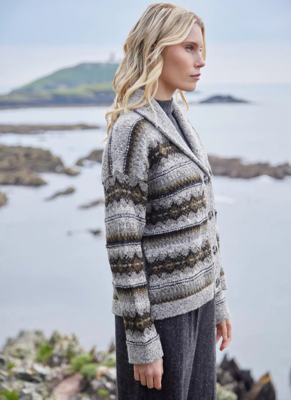 Fisherman Fairisle Shawl Collar Cardigan 