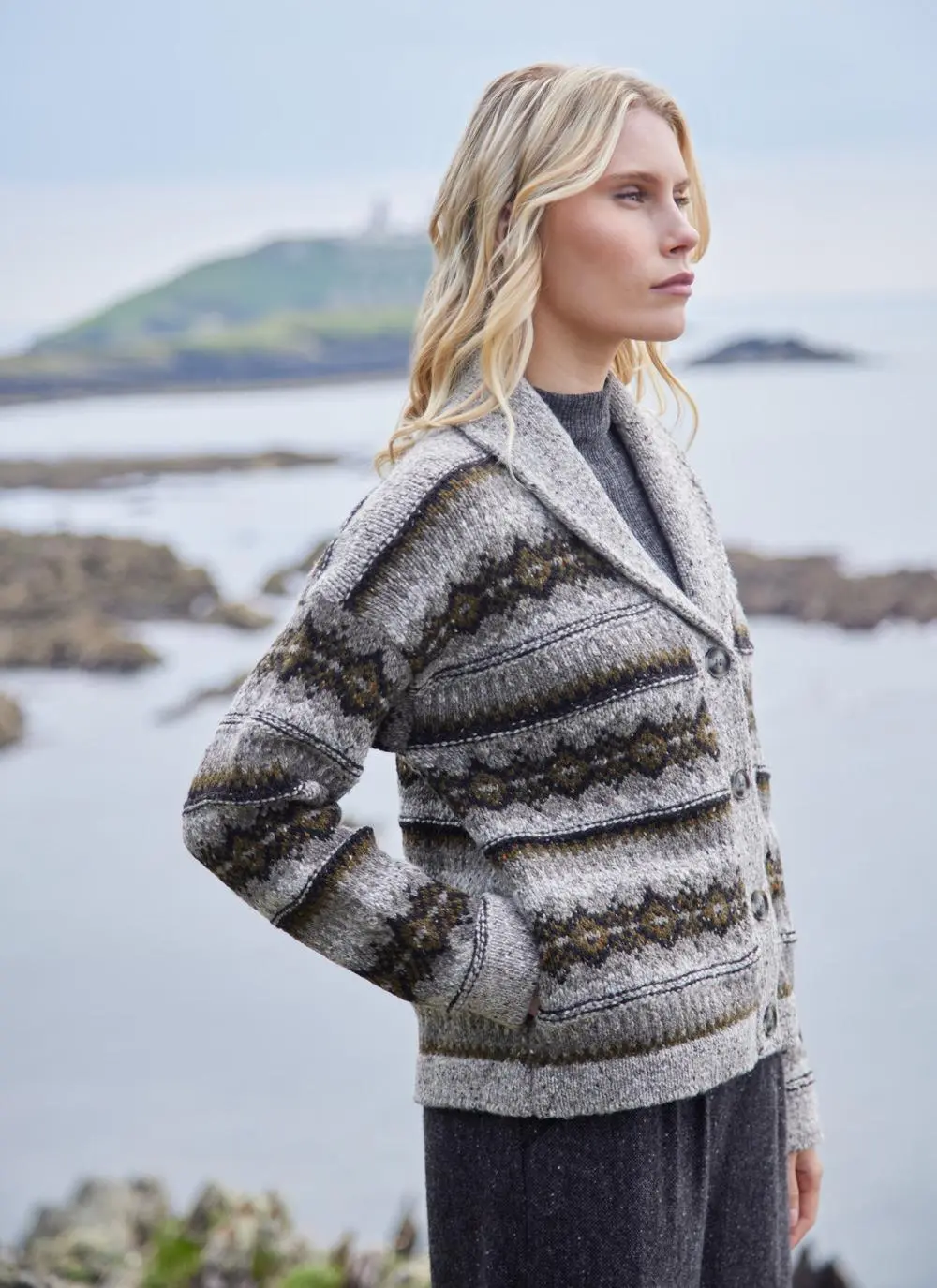 Fisherman Fairisle Shawl Collar Cardigan 