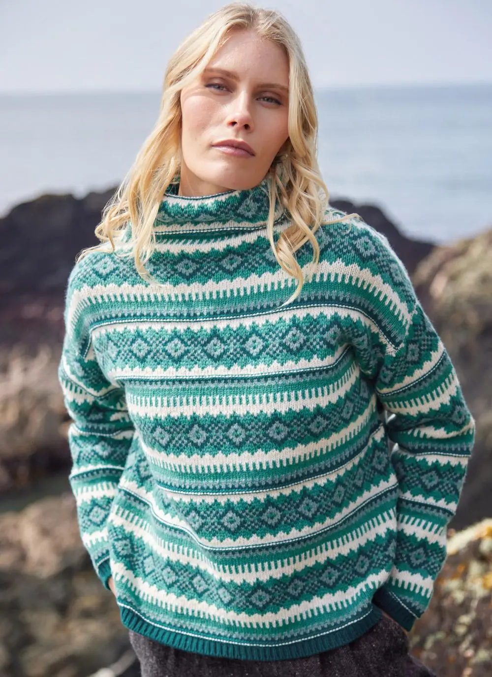 Fisherman Lambswool Fairisle Funnel Neck Sweater 