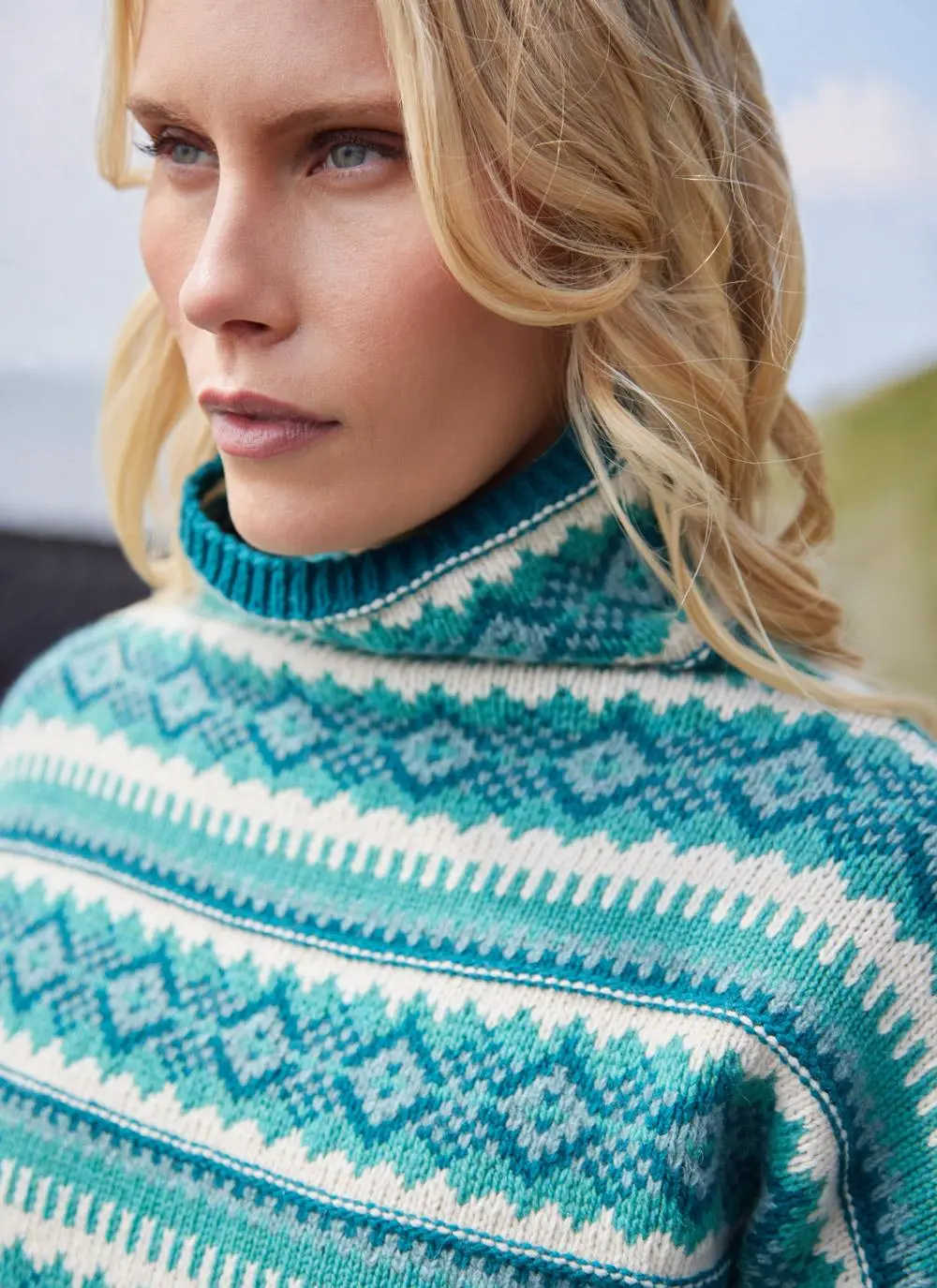 Fisherman Lambswool Fairisle Funnel Neck Sweater 
