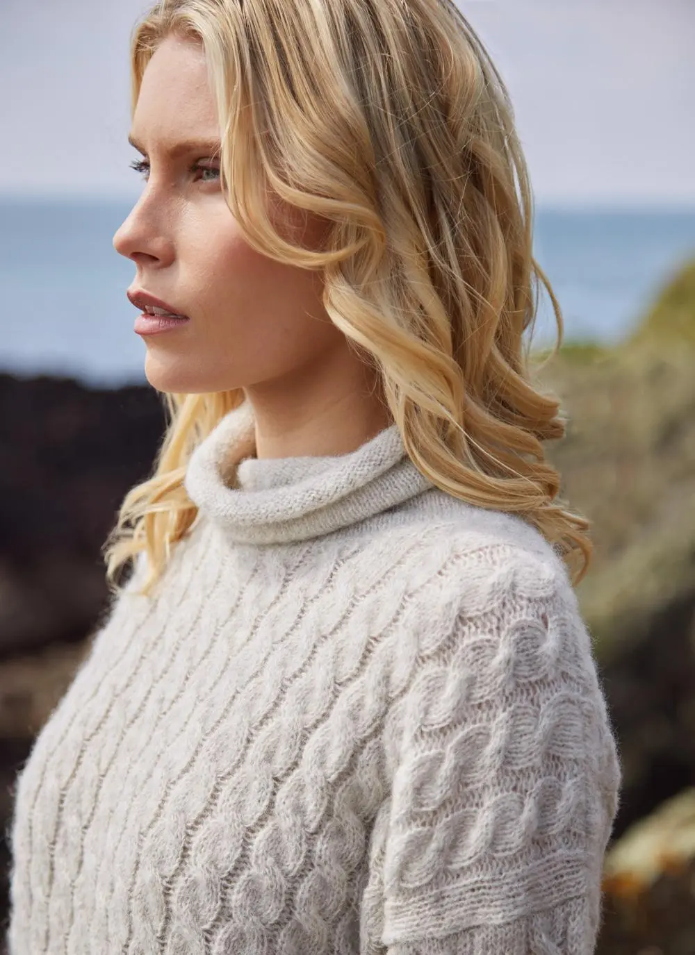 Alpaca Cabled Funnel Neck Sweater 