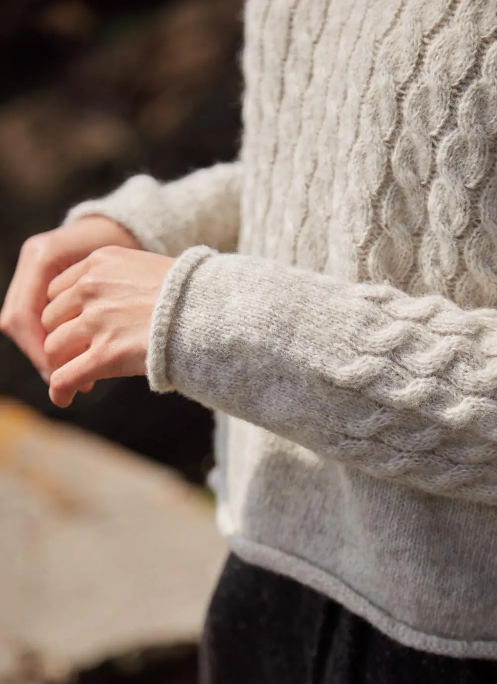 Alpaca Cabled Funnel Neck Sweater 