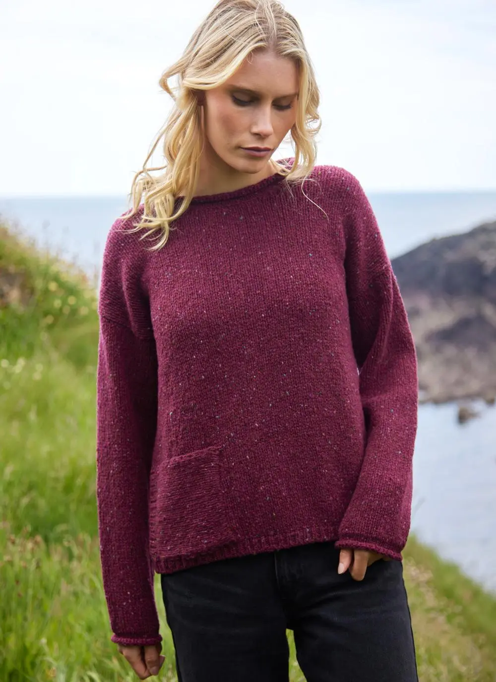Fisherman Donegal Fleck Roll Neck Pocket Sweater