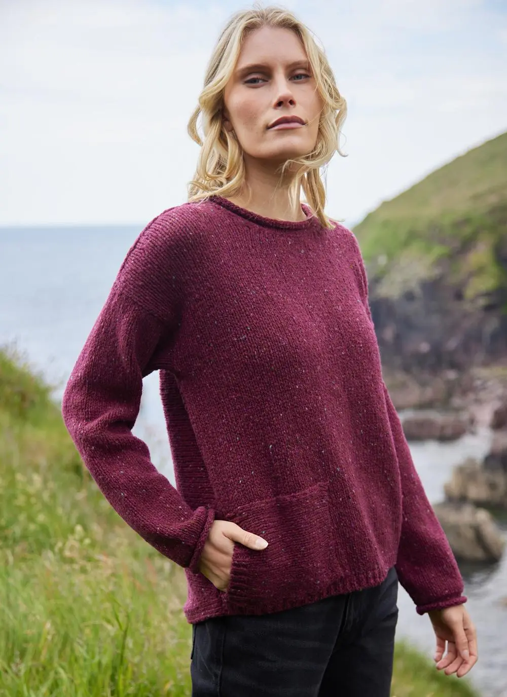 Fisherman Donegal Fleck Roll Neck Pocket Sweater