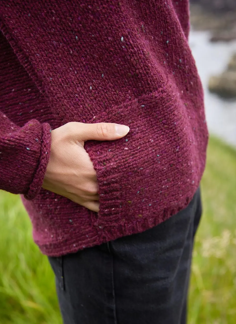 Fisherman Donegal Fleck Roll Neck Pocket Sweater