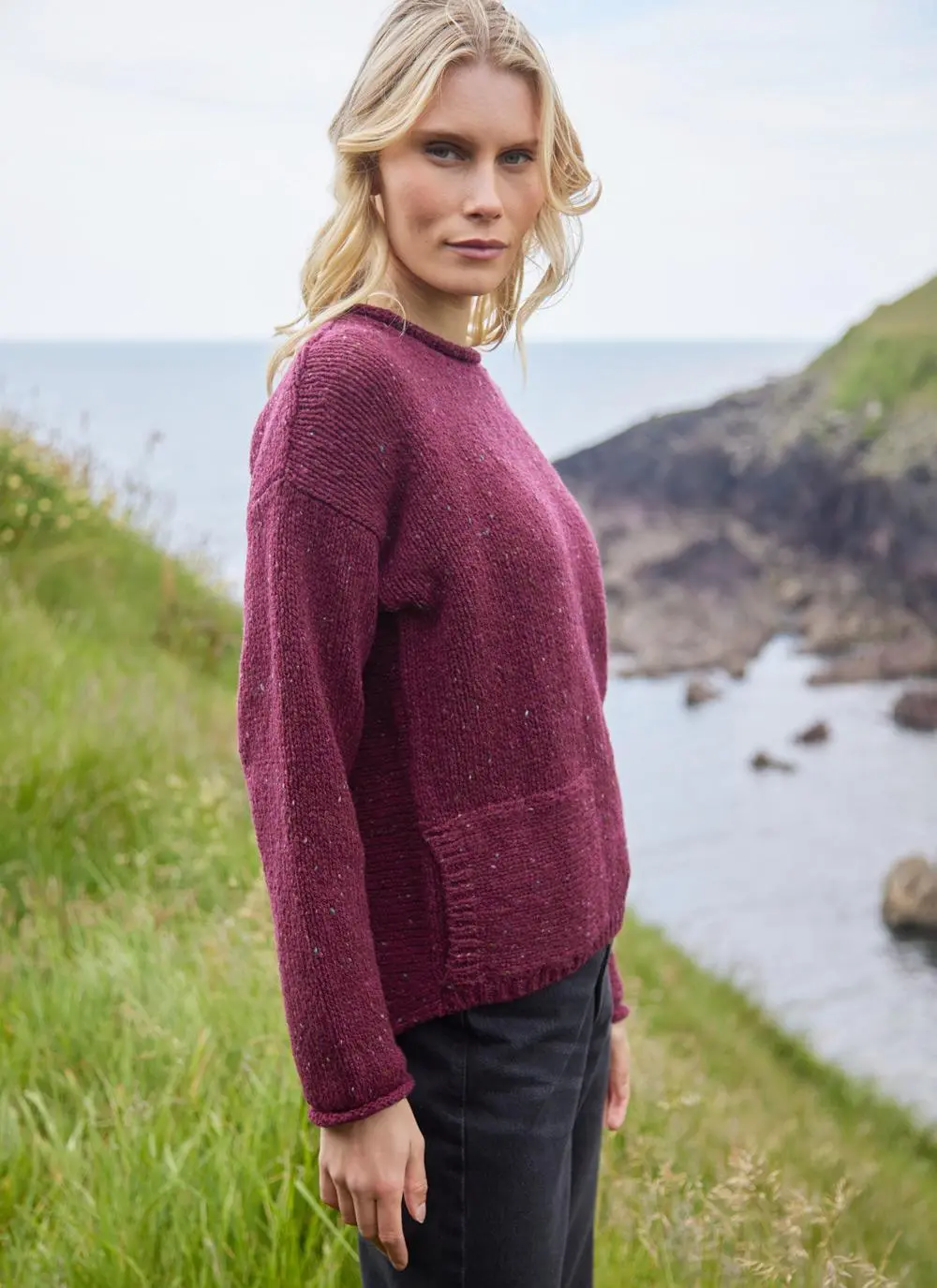 Fisherman Donegal Fleck Roll Neck Pocket Sweater