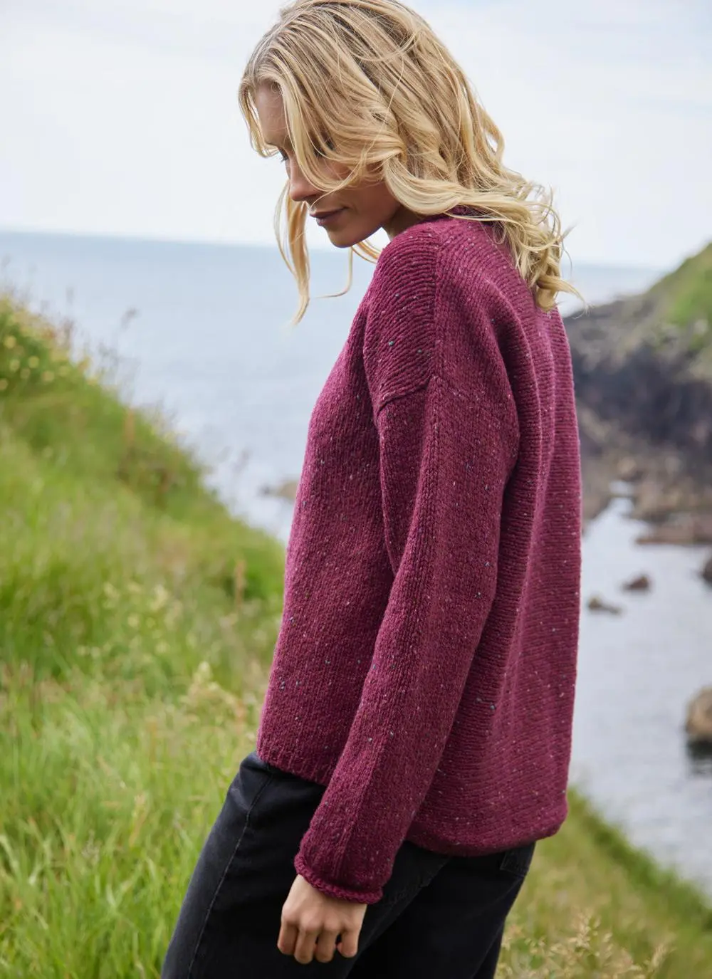 Fisherman Donegal Fleck Roll Neck Pocket Sweater