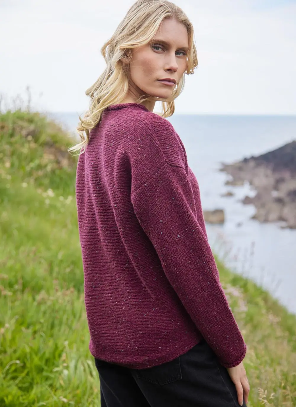 Fisherman Donegal Fleck Roll Neck Pocket Sweater