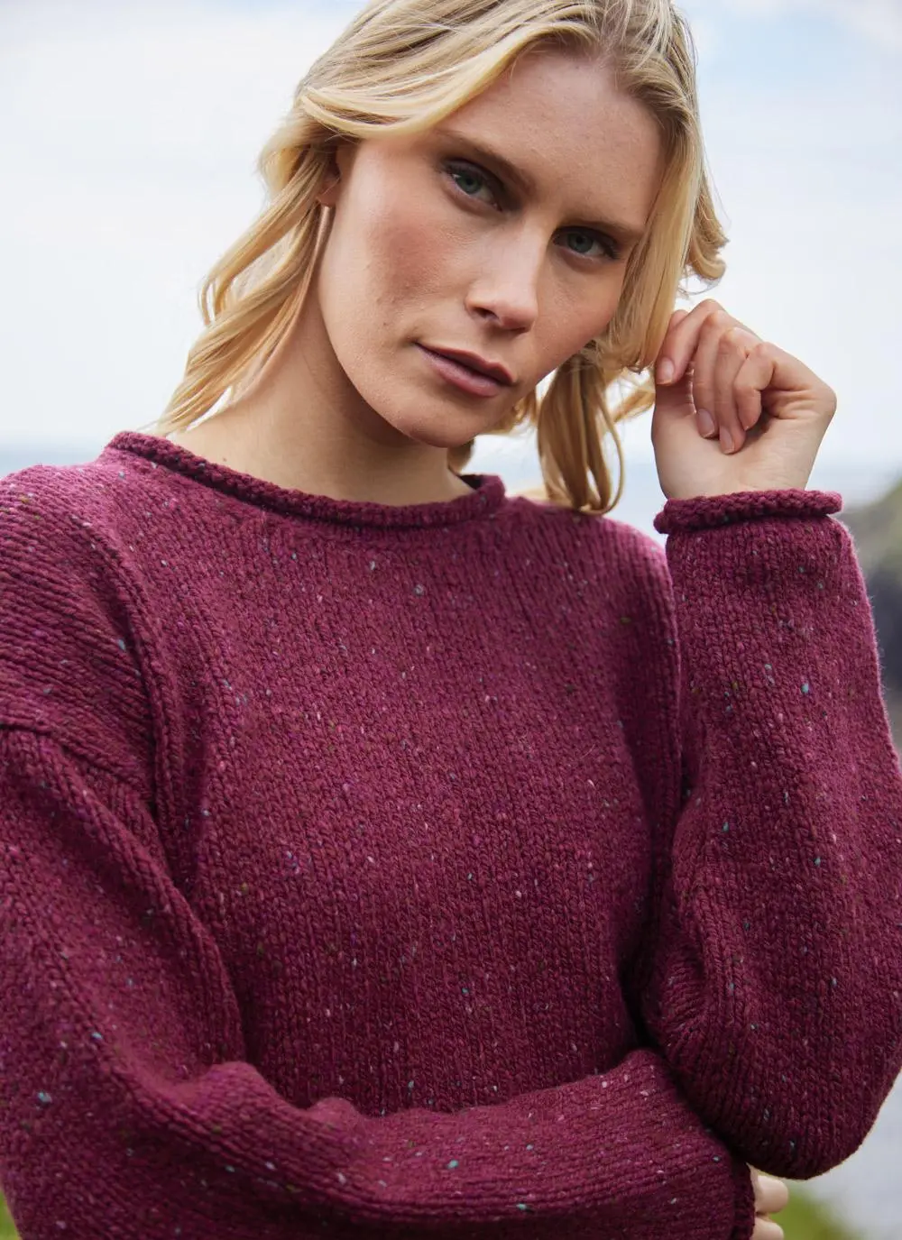 Fisherman Donegal Fleck Roll Neck Pocket Sweater