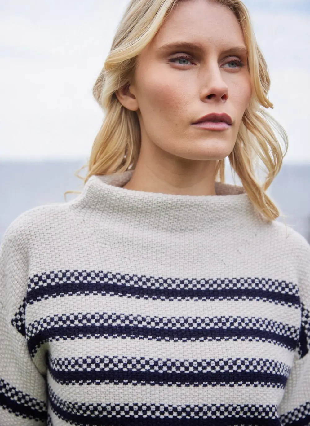 Fisherman Merino Mock Neck Sweater with Stripe