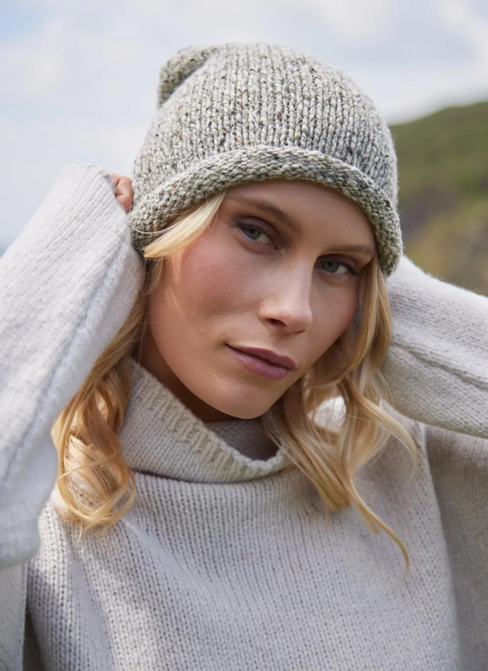 Fisherman Donegal Fleck Beanie with Roll Hem 