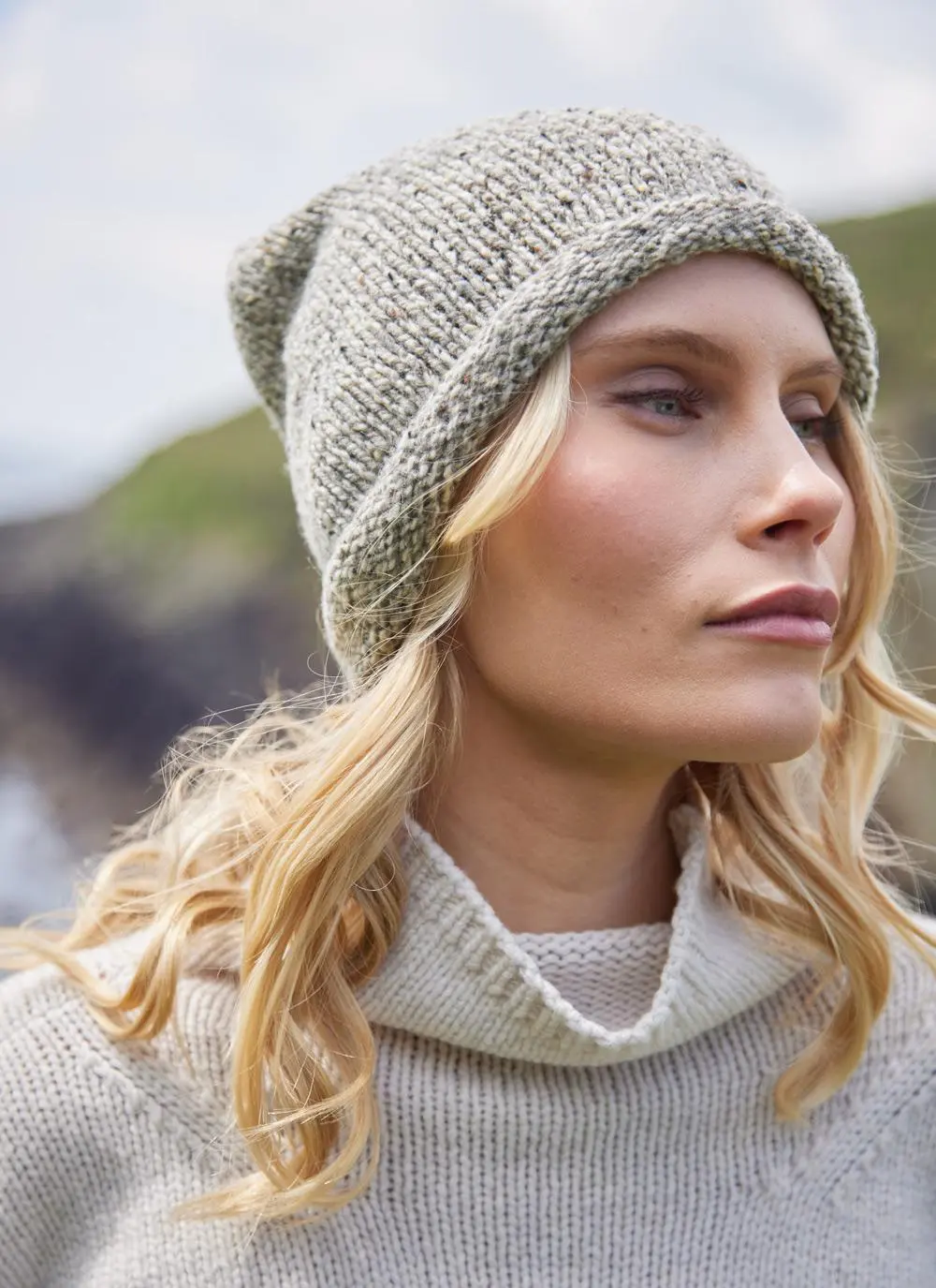 Fisherman Donegal Fleck Beanie with Roll Hem 