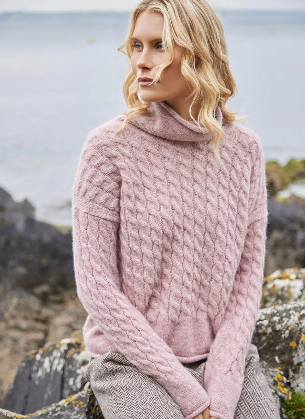Alpaca Cabled Funnel Neck Sweater 