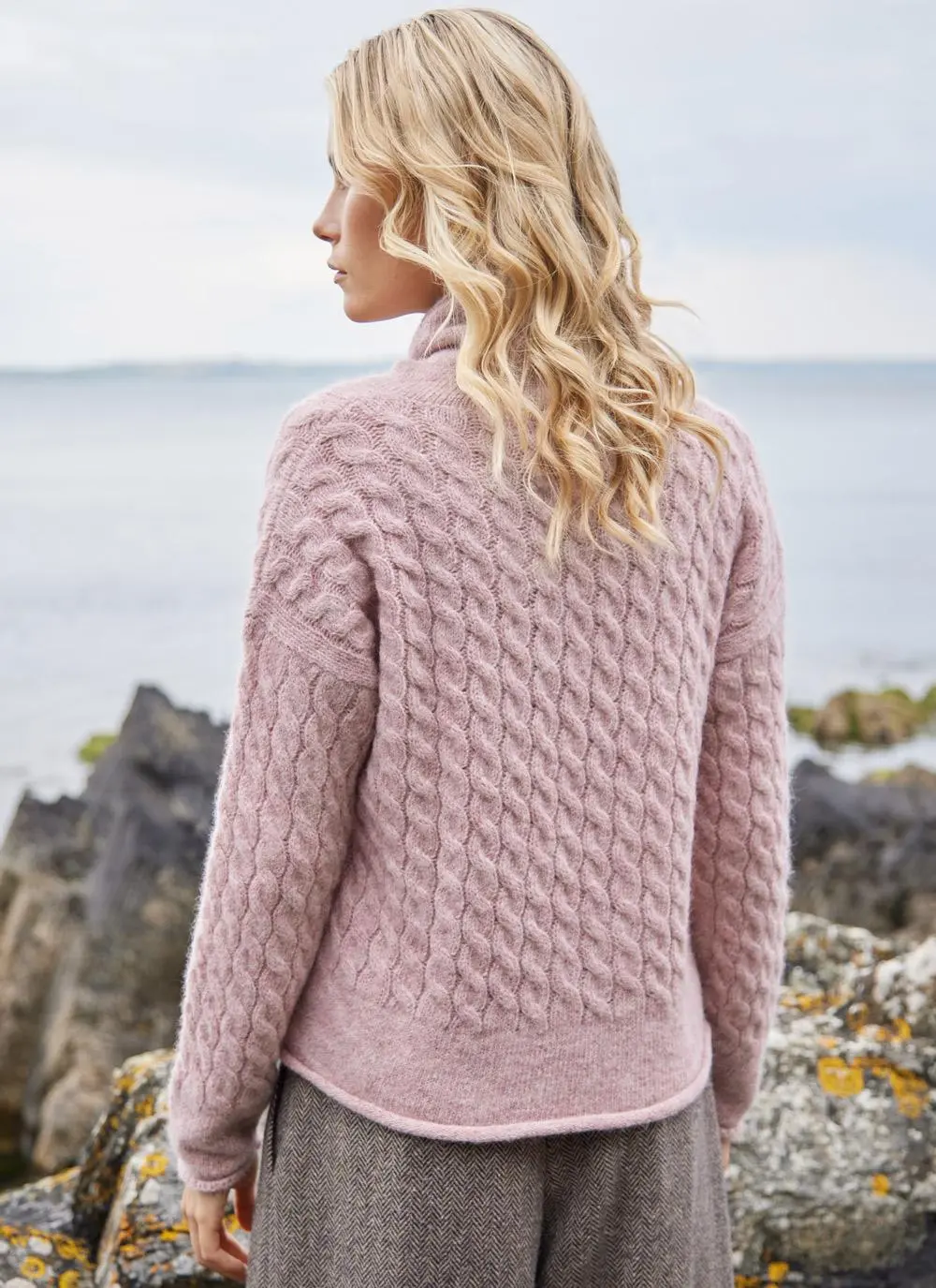 Alpaca Cabled Funnel Neck Sweater 