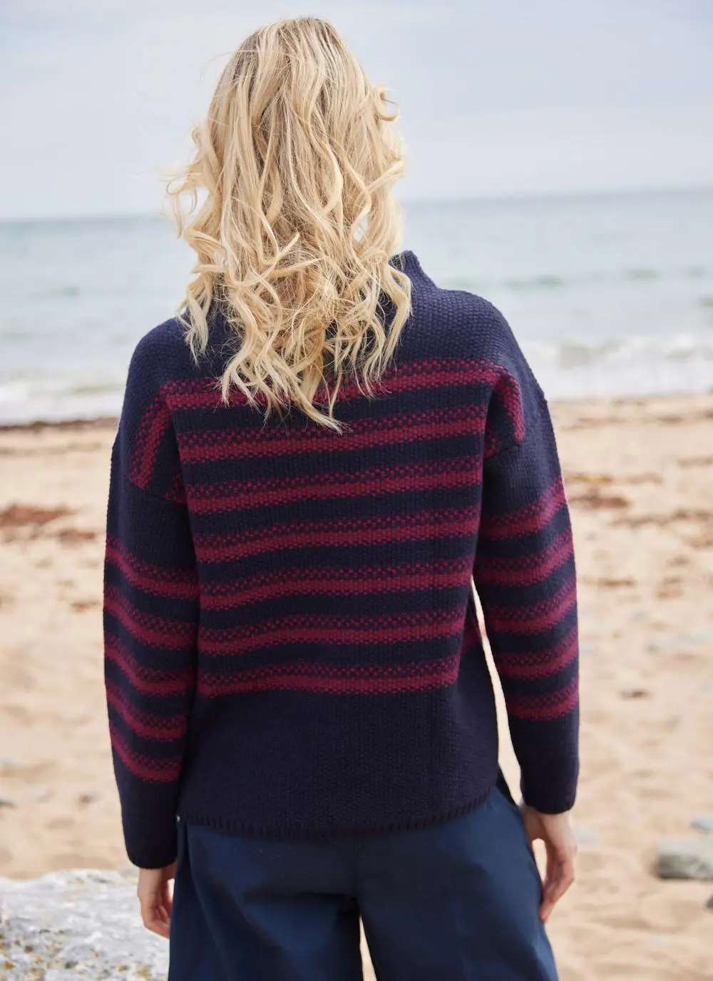 Fisherman Merino Mock Neck Sweater with Stripe
