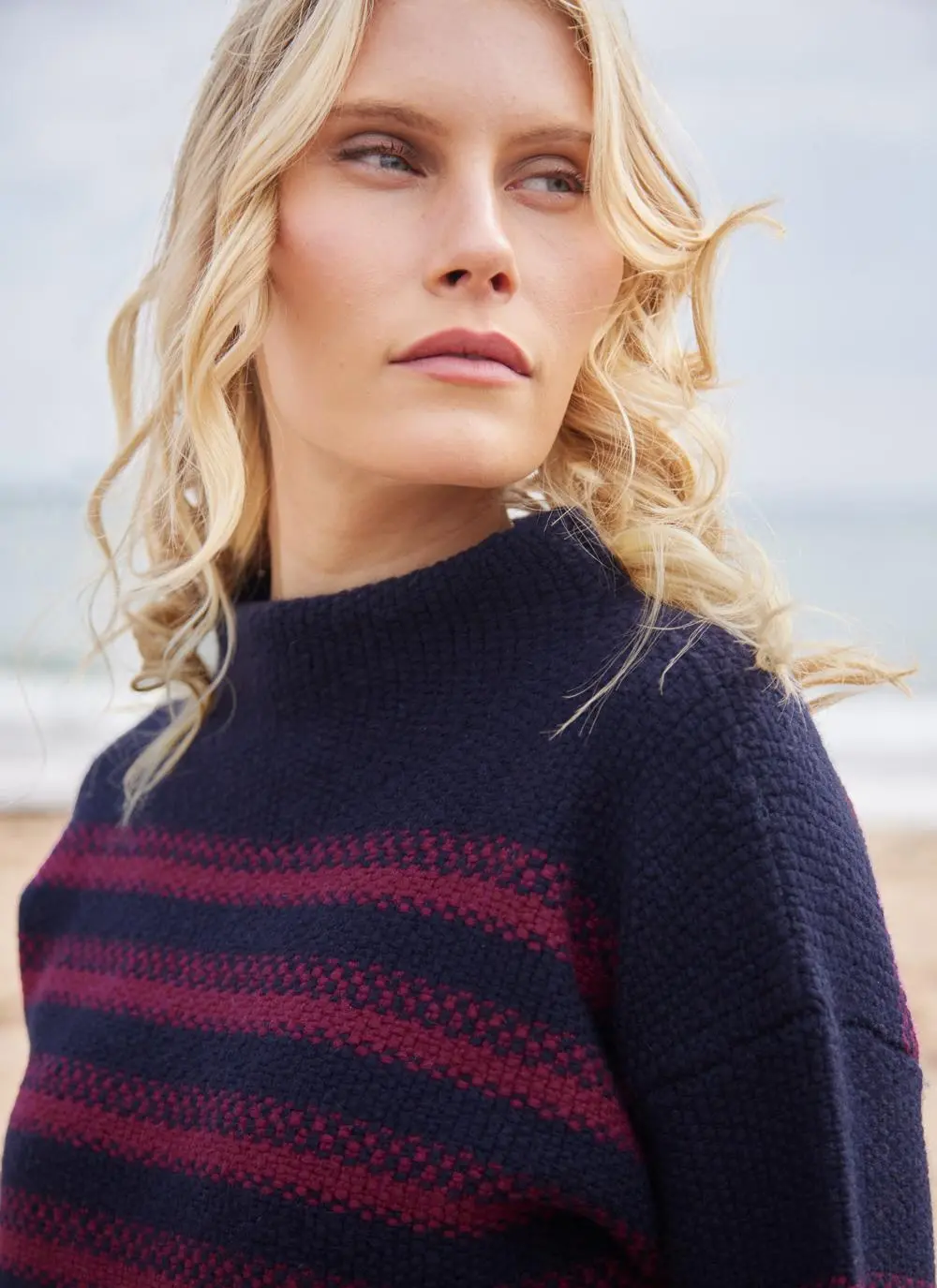 Fisherman Merino Mock Neck Sweater with Stripe