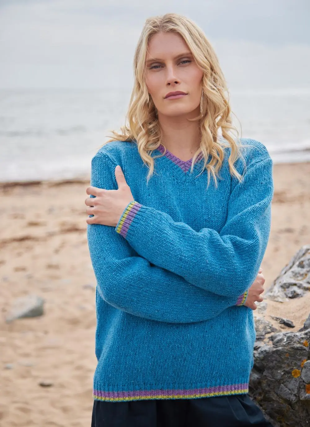 Mespil Cashmere V-Neck Contrast Sweater