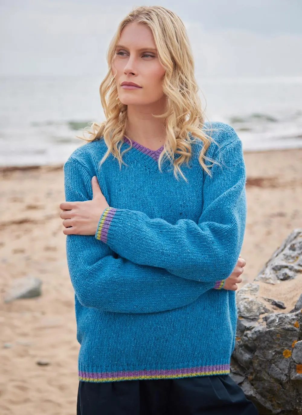 Mespil Cashmere V-Neck Contrast Sweater